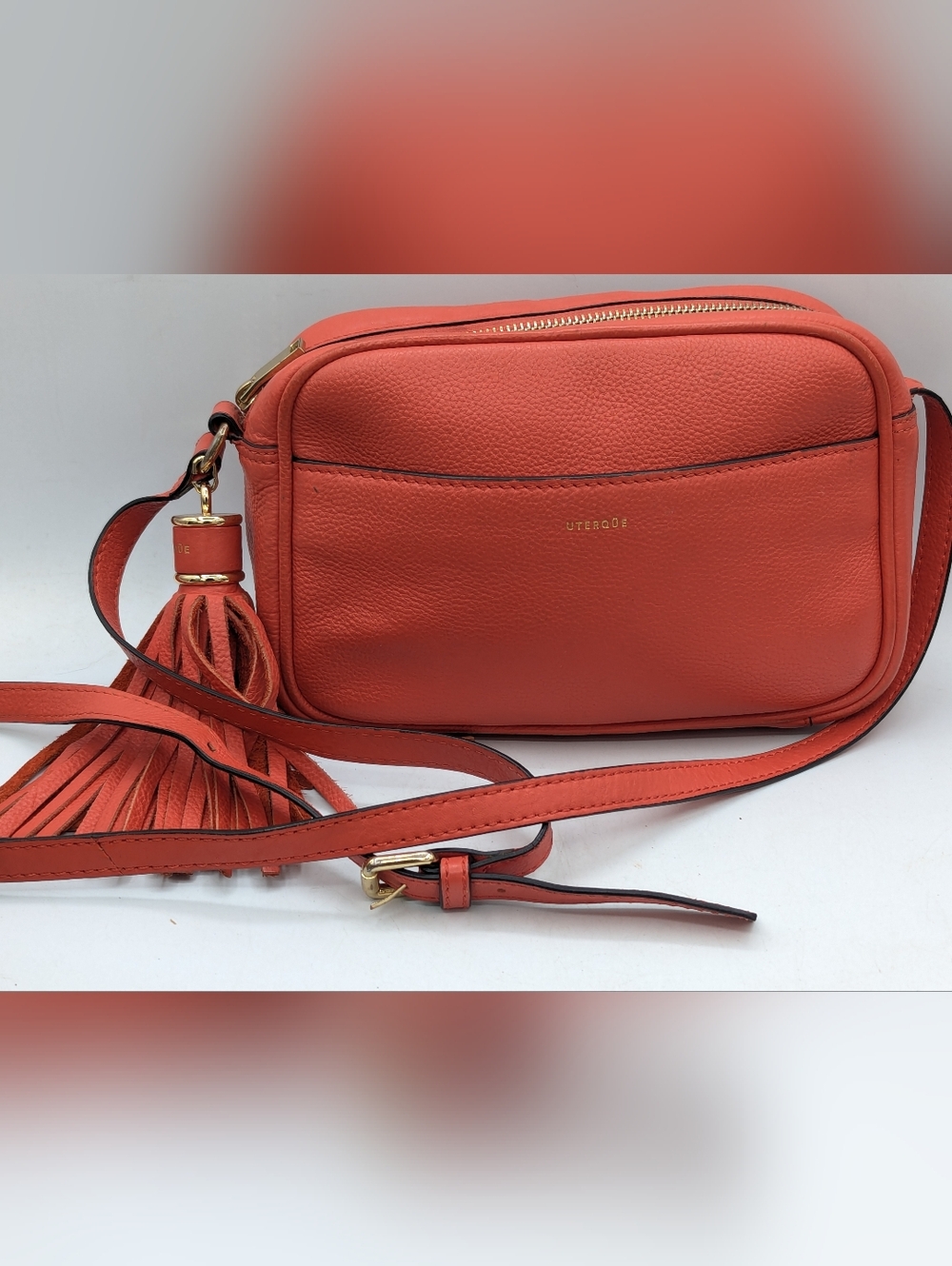 Uterque Orange Pebbled Leather Tassel Crossbody Bag